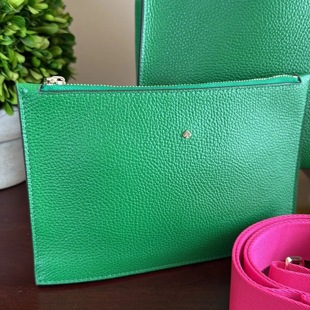 KATE SPADE ♠️ New York "Sam"💚GREEN BEAN💚MEDIUM SATCHEL BAG & POUCH🌟LIKE NEW🌟 - Picture 6 of 17